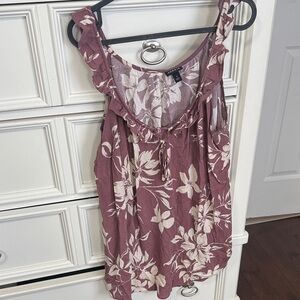 Torrid Floral Ruffle Blouse - Mauve and Cream